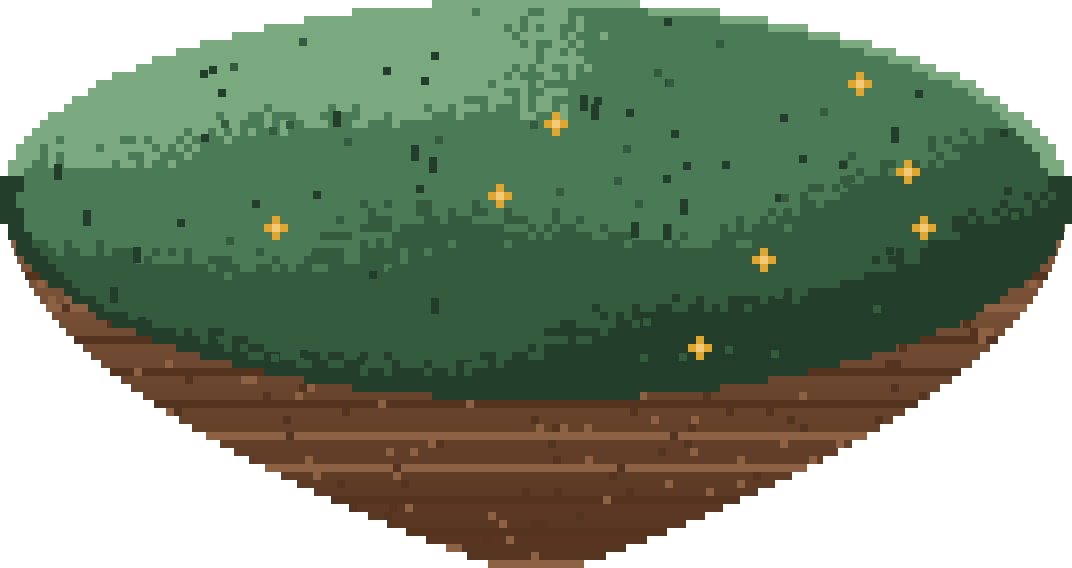The First Dream, a small floating pixel-art island holding a garden above the clouds